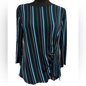 Liz Claiborne Women's Multicolor Striped 3/4 Sleeve Blouse with Tie, Size Small